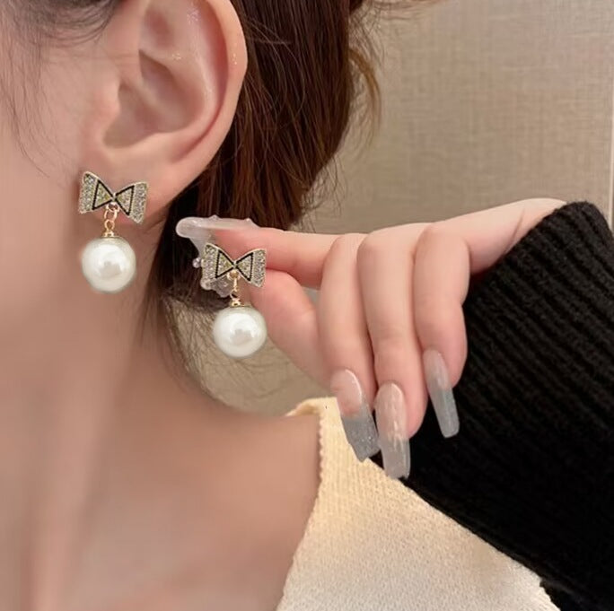 Women's Sier Needle Geometric Pearl Fashion Tassel Earrings