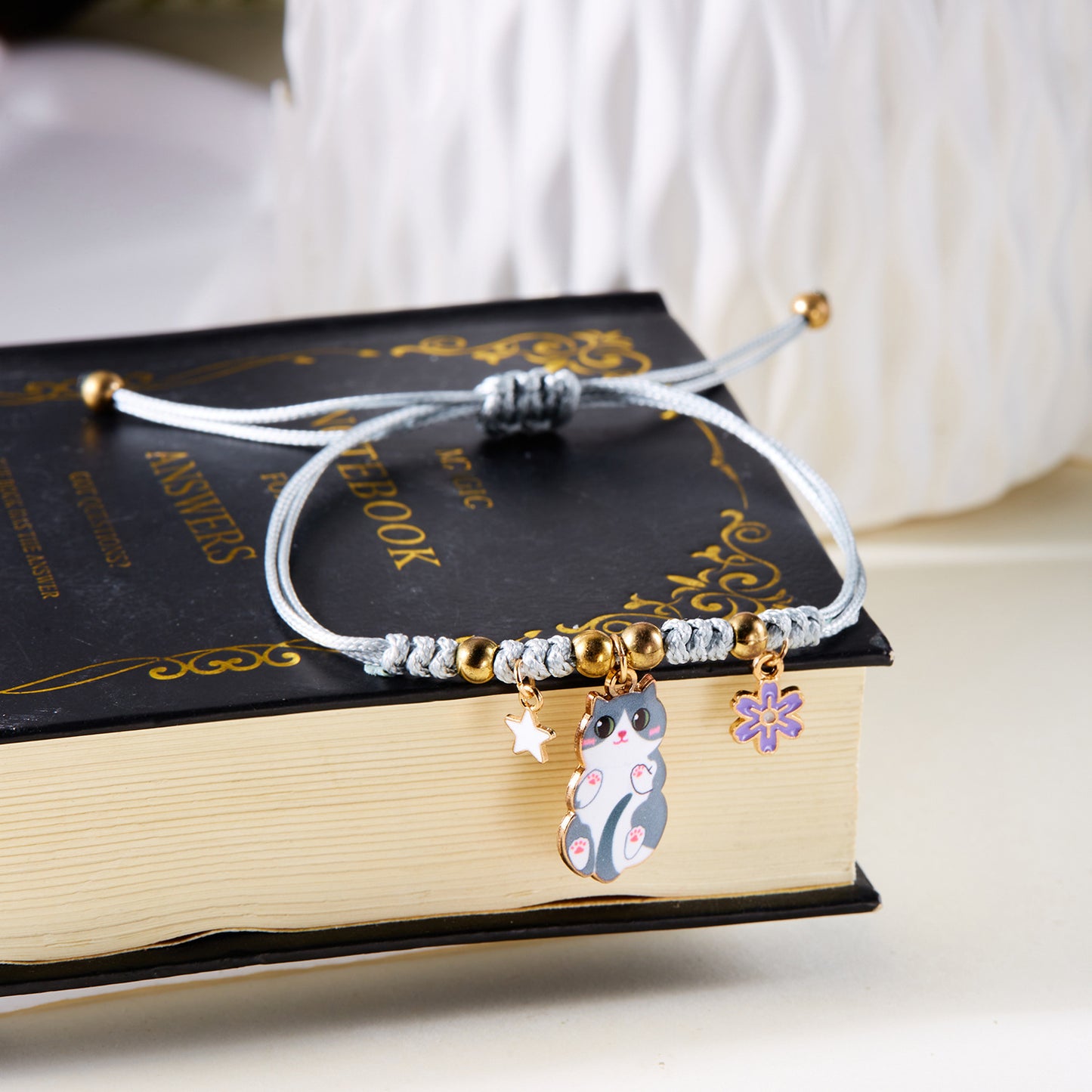 Cat Flower Ceramic Beads Woven Golden Bracelets