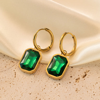 Women's Titanium Steel Gold Plated Cut Angle Rectangular Earrings