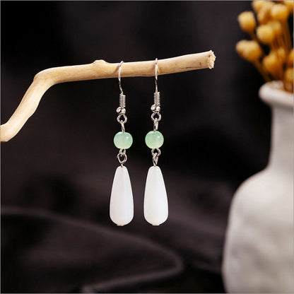 Retro Chinese Pearl Jade Simple Palace Earrings