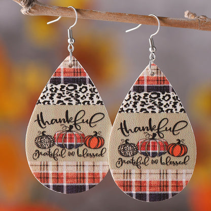 Plaid Polka Dot Pumpkin Water Drop Earrings