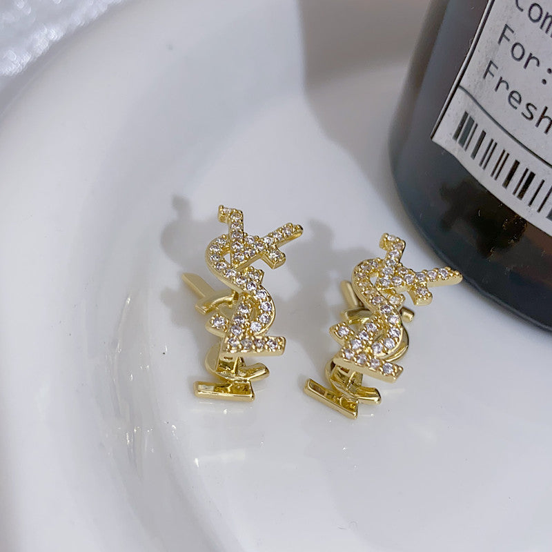 Alphabet Letter Ear Clip Female Light Luxury Earrings