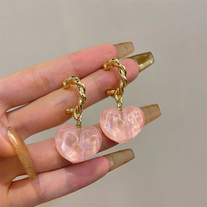 Korean Female With Hearts Simple Elegant Earrings