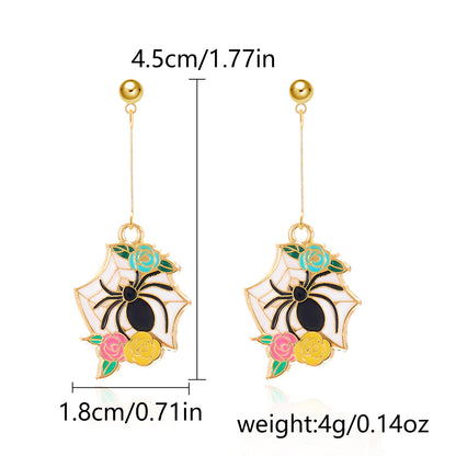 Halloween Fashion Creative Painting Oil Flower Skull Earrings