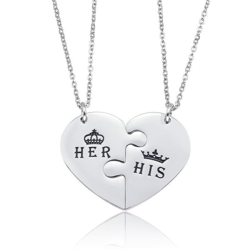 Steel Puzzle Heart One Pair Lovers Necklaces