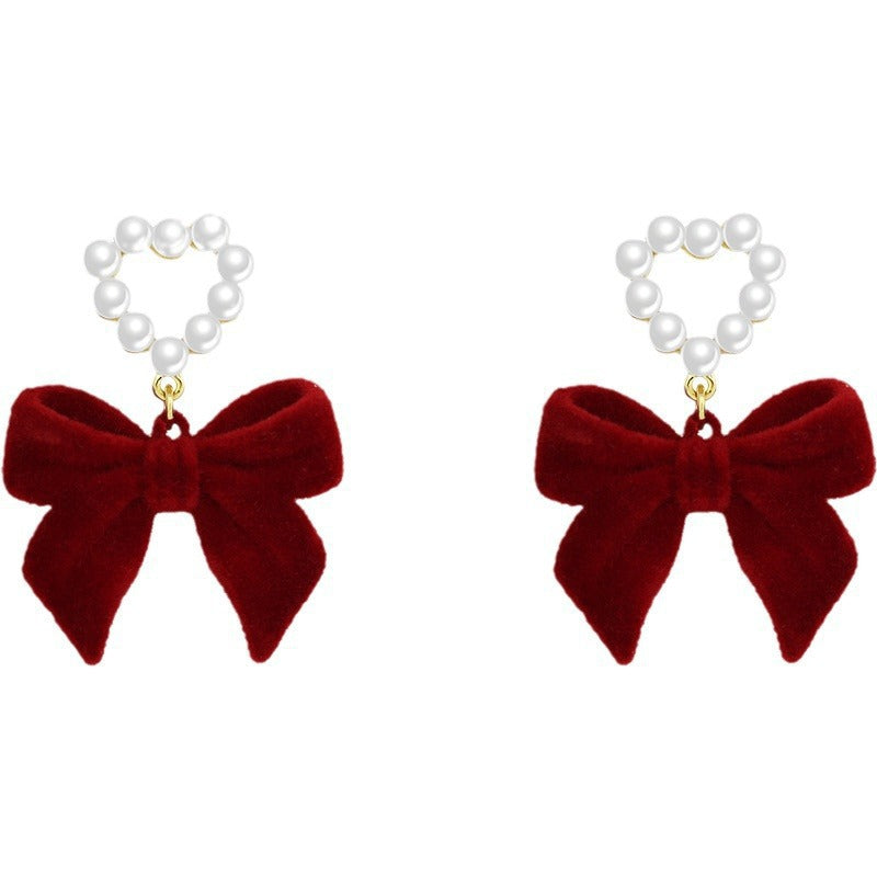 Women's Festive Red Veet Bow Fashion Elegant Earrings