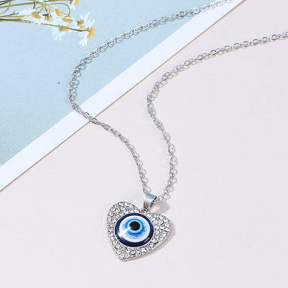 Devil's Eye Spot Drill Heart-shaped Blue Necklaces