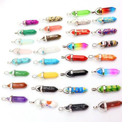 Natural Stone Crystal Hexagon Prism Bullet Pendants