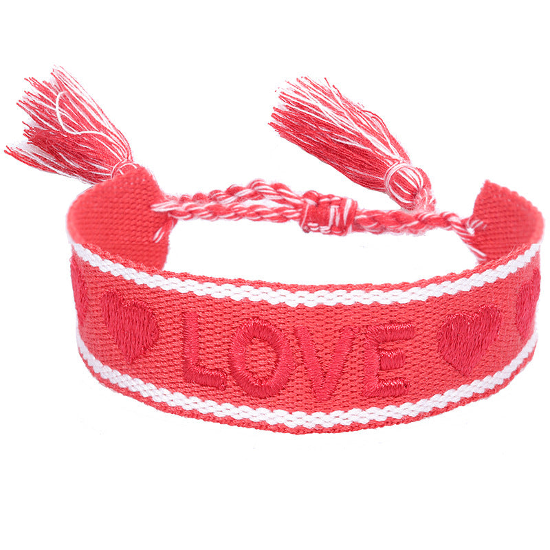 Women's & Men's Couple Letter Embroidery Wrist Strap Tassel Bracelets