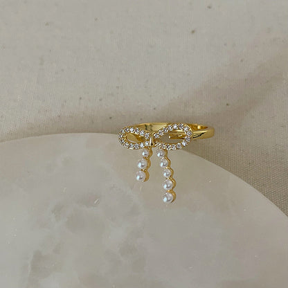 Luxury Pearl Zircon Golden Open-end Collection Female Rings