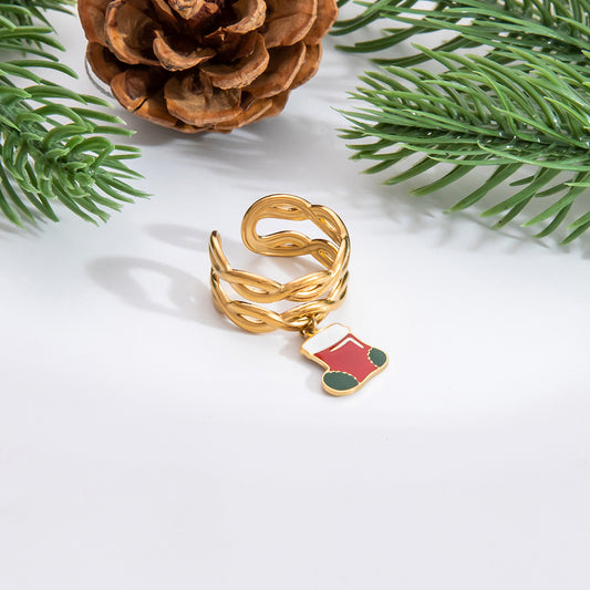 Stainless Steel Drop Oil Female Niche Santa Claus Christmas Rings