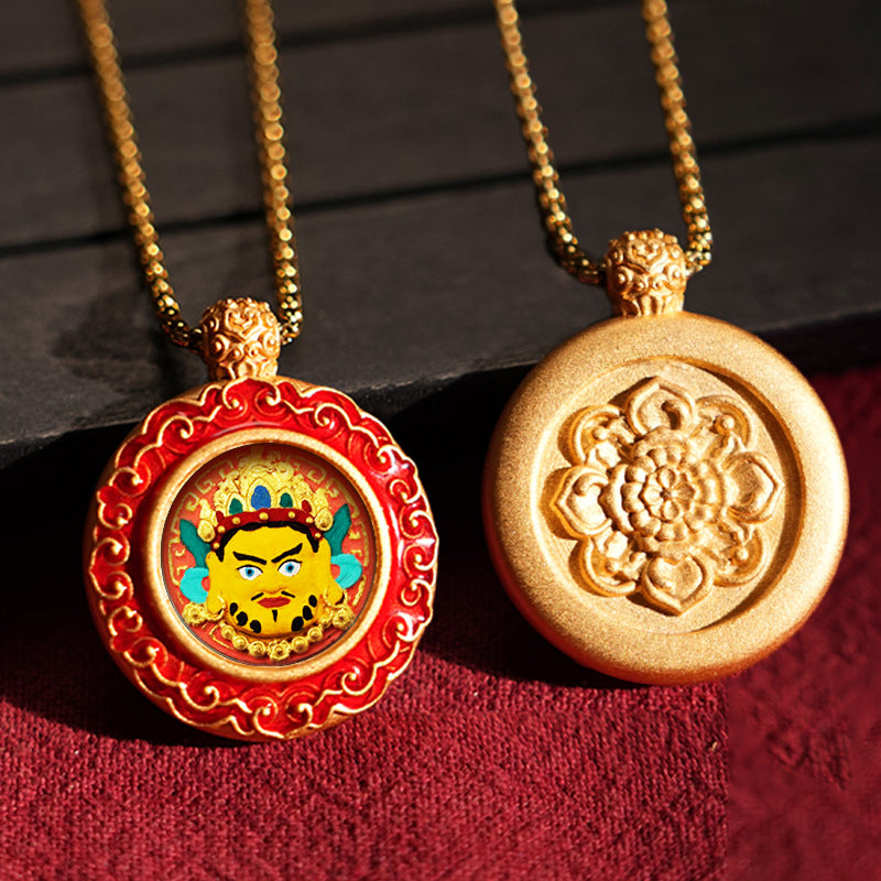 Three-dimensional Tibetan Style Fifth Master Brass Painted Wipe Pendants