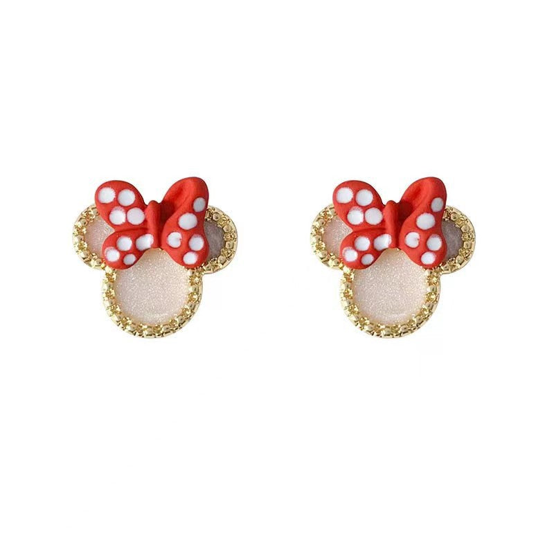 Women's Sweet Cute Mini Mouse Red Bow Earrings