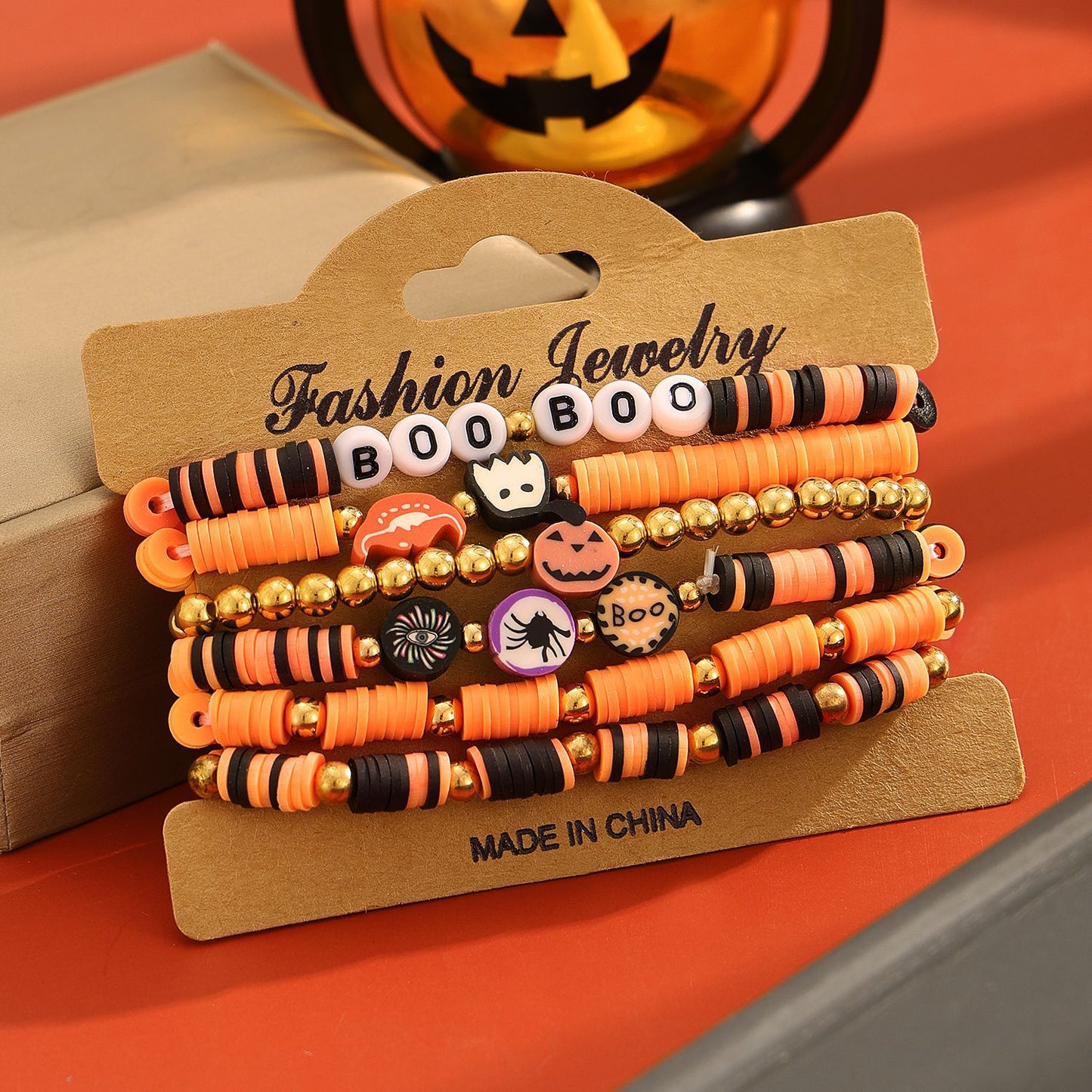 Halloween Pumpkin Polymer Clay Punk Alloy Letter Bracelets