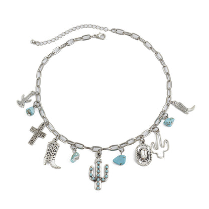 Fashion Retro Style Cow Head Cowboy Hat Necklaces