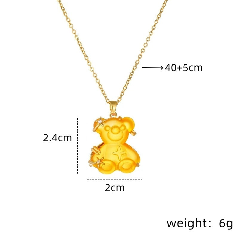 Women's Copper Micro Inlaid Zircon Resin Bear Stainless Steel Light Necklaces