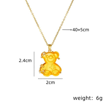 Women's Copper Micro Inlaid Zircon Resin Bear Stainless Steel Light Necklaces