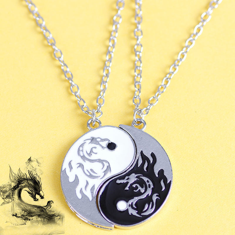 Style Black White Double Dragon Brothers Ornament Necklaces