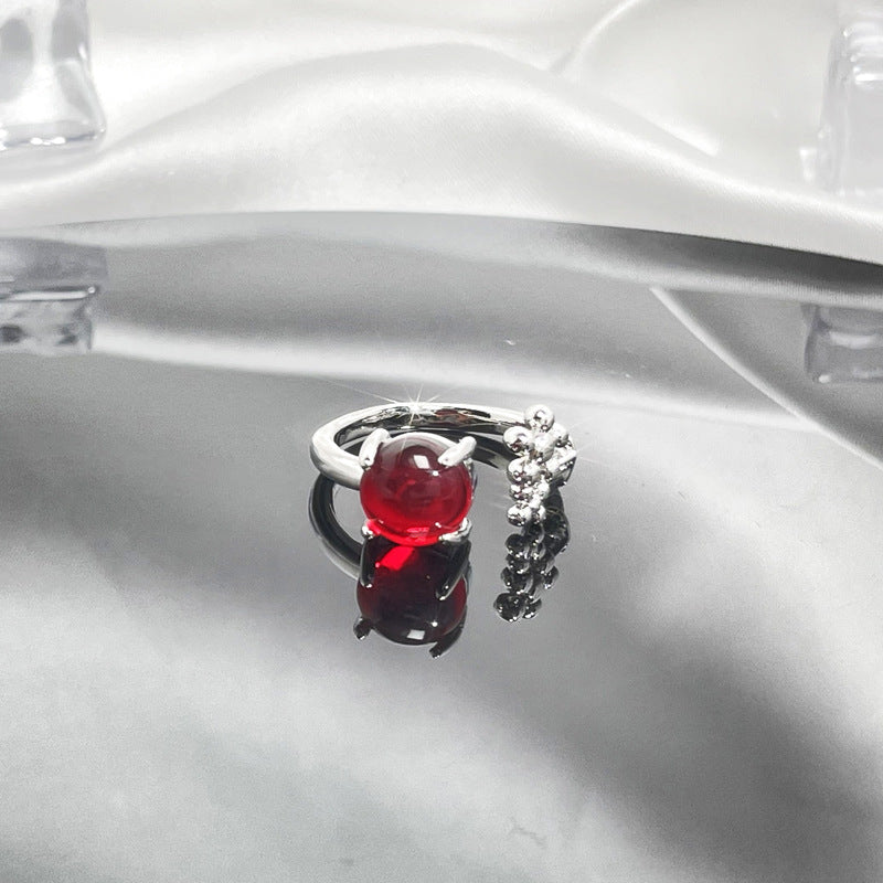 Red Gemstone Open Female Cold Exquisite Rings