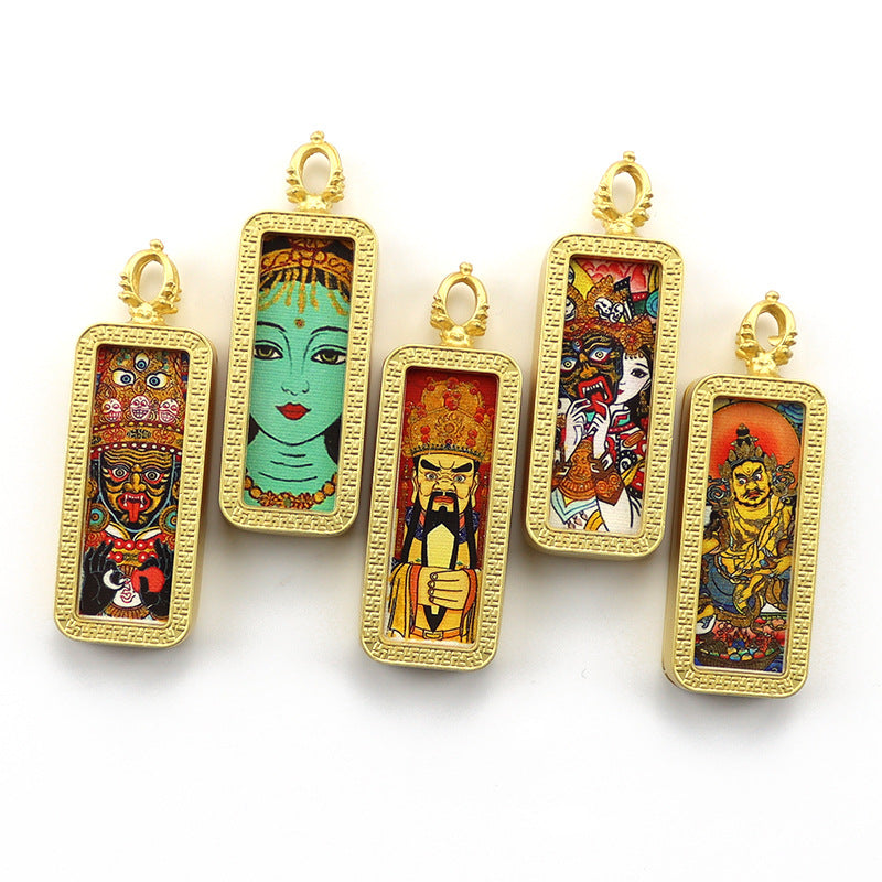 Square Birth Buddha Yellow God Of Wealth Green Tara Pendants