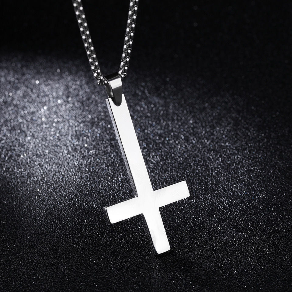 White Inverted Cross Titanium Steel Male Female Necklaces