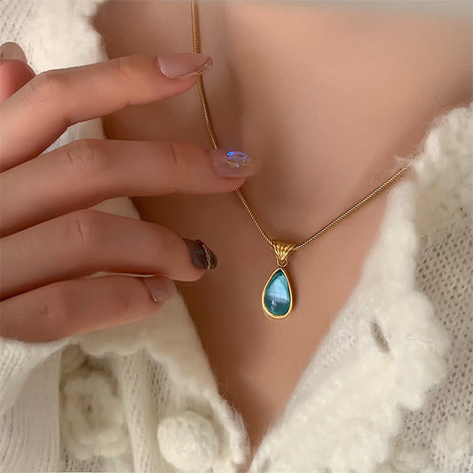 Women's Lux Clear Green Blue Water Drop Shape Marine Necklaces