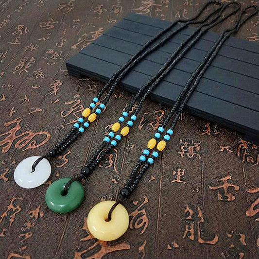 Imitation Jade Peace Buckle Sweater Chain Pendants