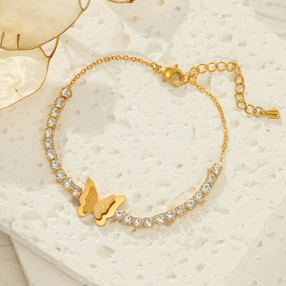 Gold Diamond Butterfly Clover Stainless Steel Female Style Bracelets