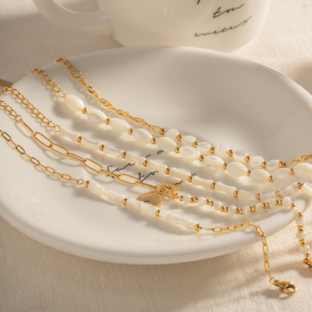 Fritillary Bone Chain Shell Pearls Beaded Bracelets