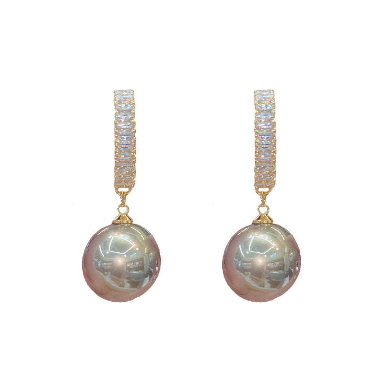 Sier Needle Micro Inlaid Zircon Fabulous Pearl Earrings