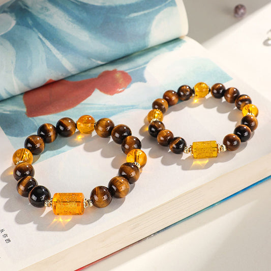 Yellow God Of Wealth Natural Tiger's Eye Beaded Bracelets