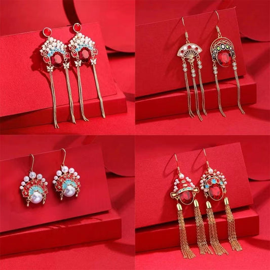 Women's Peking Opera Face Retro Ethnic Sword Horse Earrings