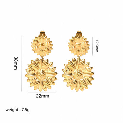 Gold Flower Female Niche Exaggerated Stainless Earrings