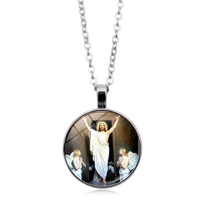 Women's Jesus Time Gem Cabochon Vintage Sweater Necklaces