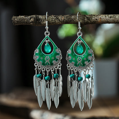 Color Daisy Ornament Fan-shaped Leaves Ethnic Earrings