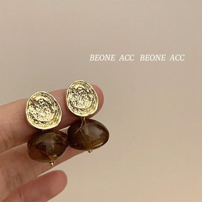 Women's Retro Coffee Color Metal Niche Design Earrings