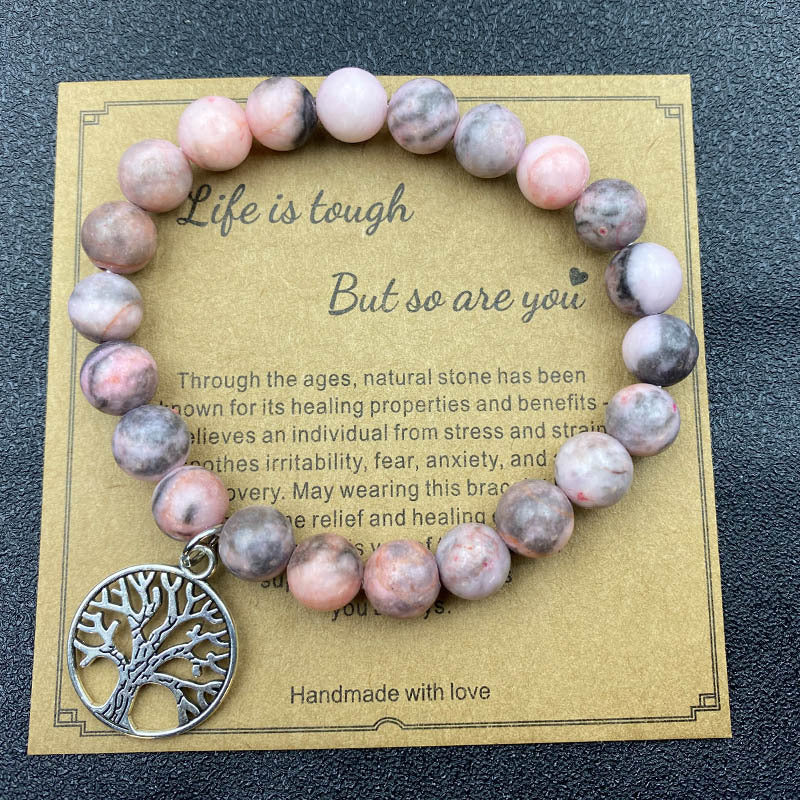 Women's & Men's Pink Zebra Beads With Card Holiday Bracelets