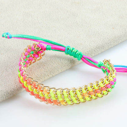 Colorful Chain Woven Wide Body Gold Bracelets