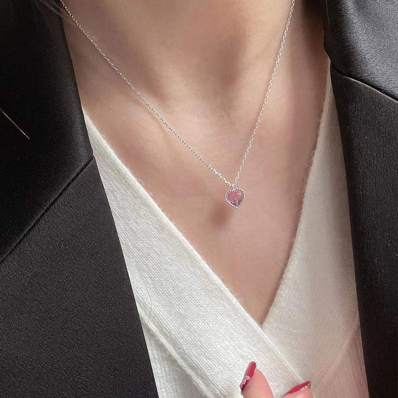 Hearts Zircon Clavicle Chain Spring Pink Necklaces