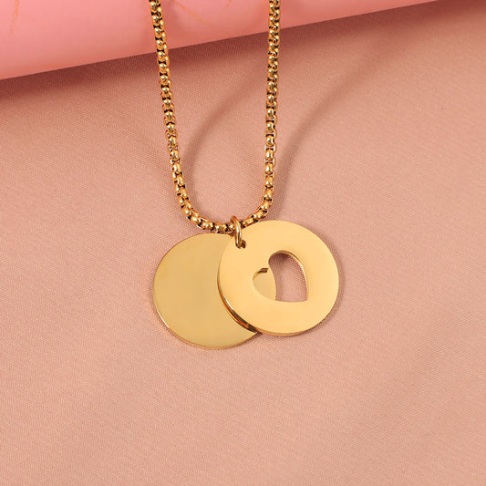 Steel Hollow Heart Round Fashion Square Necklaces