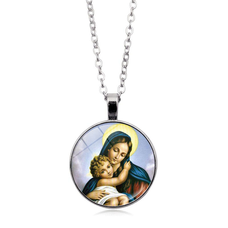 Women's Jesus Time Gem Cabochon Vintage Sweater Necklaces