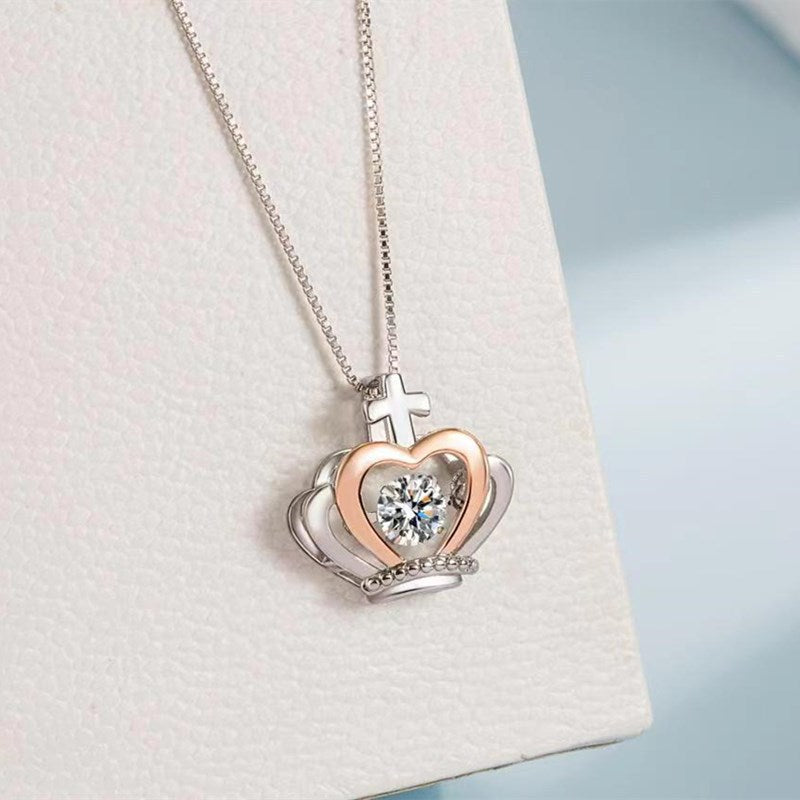 Women's Sterling Sier Crown Smart Pulsatile Heart Necklaces