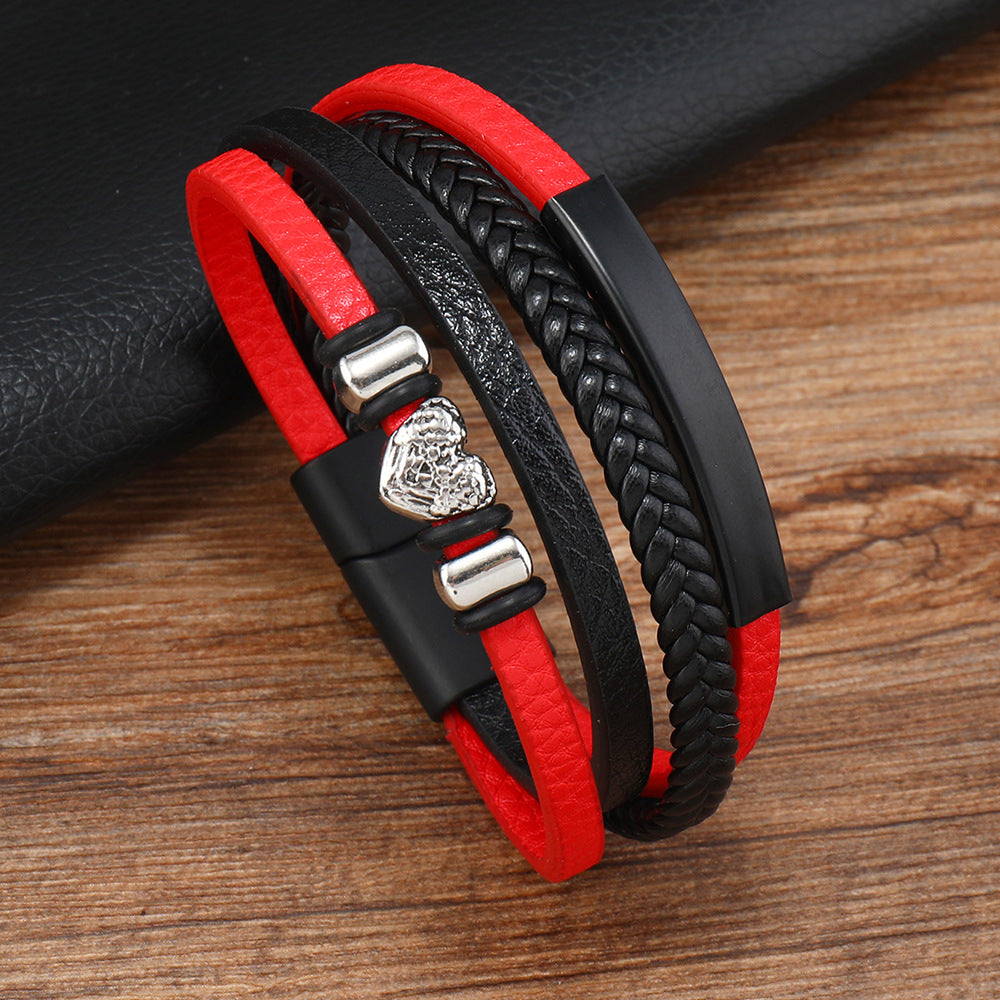 Men's Ancient Style Leather Woven Trendy Beaded Bracelets