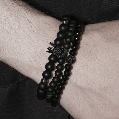 Men's Frosted Wooden Bead Hematite Beaded Suit Bracelets