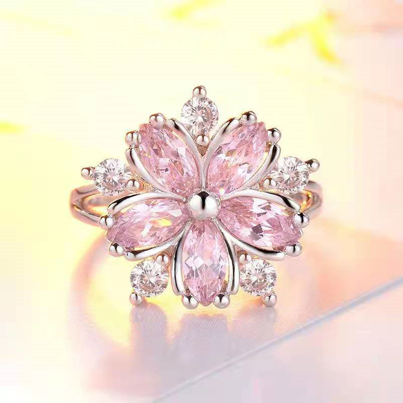 Fashion Personality Copper Inlaid Zircon Flower Rings