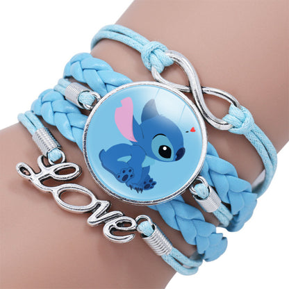 Cartoon Star Stitch Time Stone Leather Bracelets