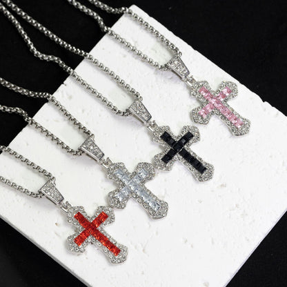 Full Diamond Cross Zircon Hip Hop Trend Personality Sweater Necklaces