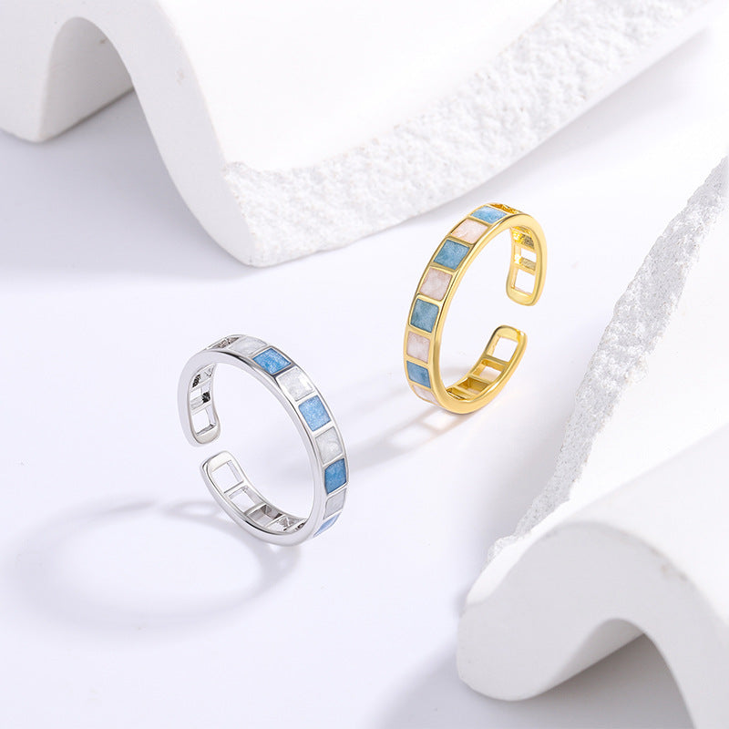 Women's Light Luxury Haze Blue Hollow Design Rings