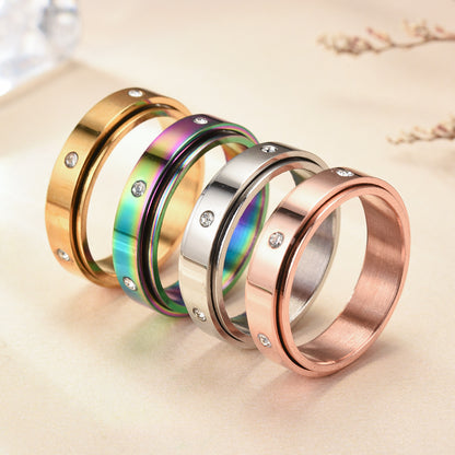 Titanium Steel Rotatable Couple Starry Stainless Rings