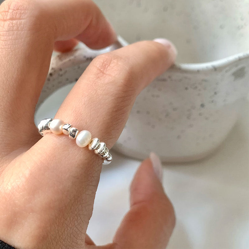 Sterling Sier Irregular Small Pieces Of Pearl Female Retro Rings